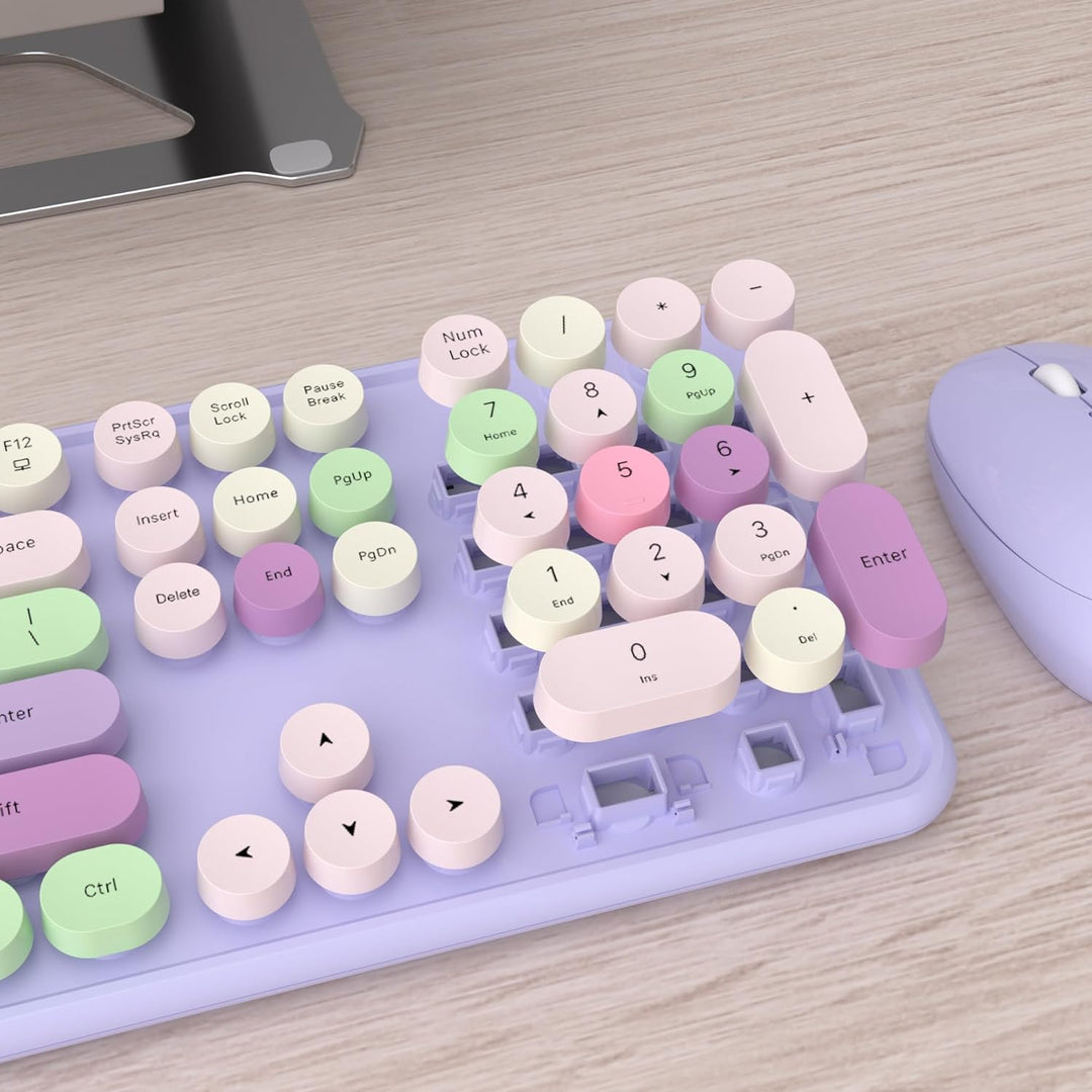 UBOTIE Teclado inalámbrico colorido para computadora y mouse óptico...