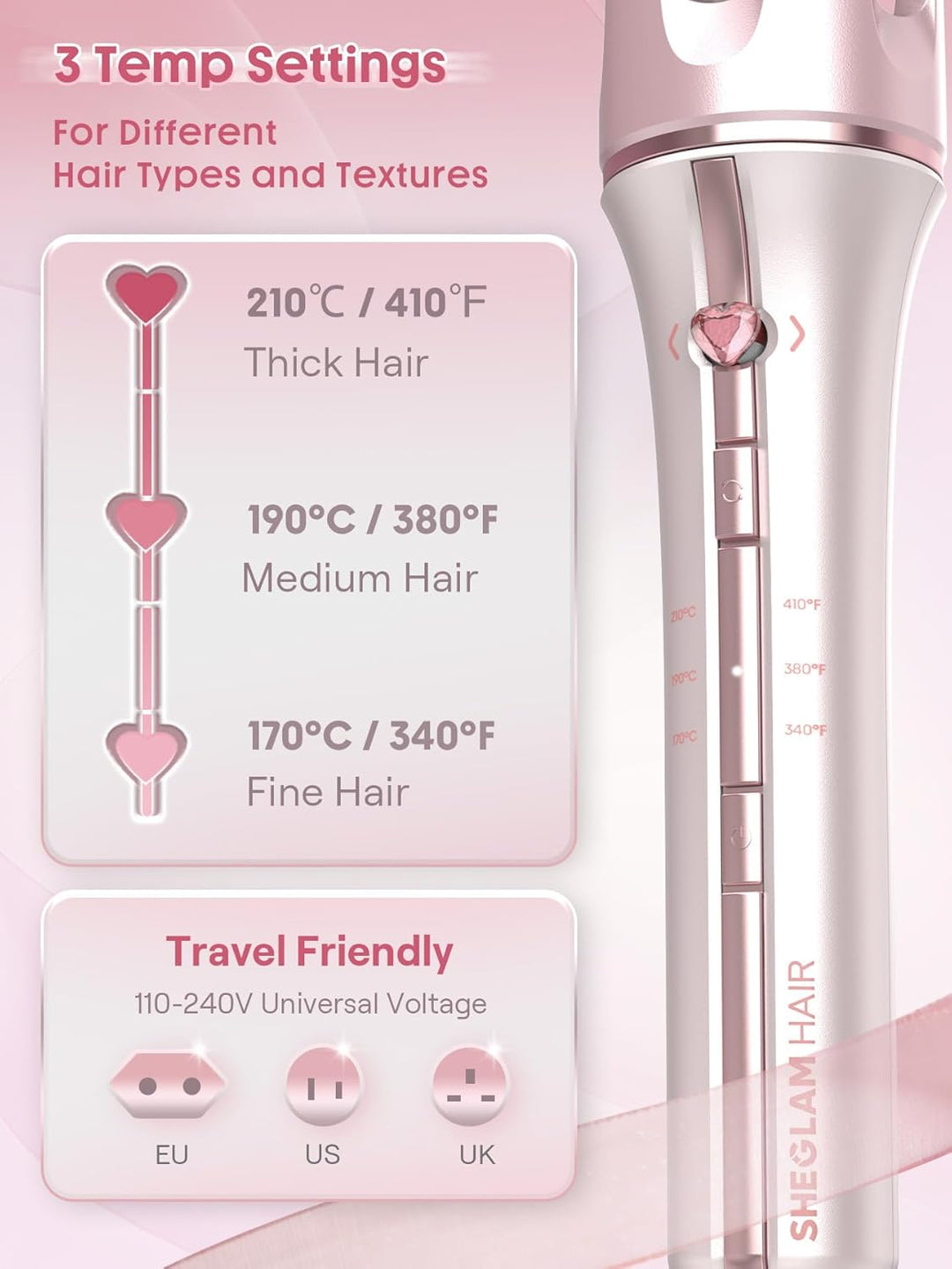 SHEGLAM Rizador automático de regalo para mujer (rosa, 0.75 pulgada...
