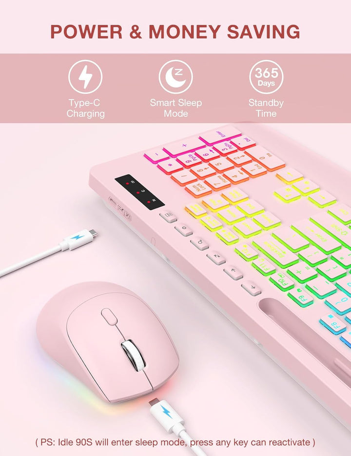 Combo de teclado y mouse inalámbricos, 9 efectos retroiluminados, r...