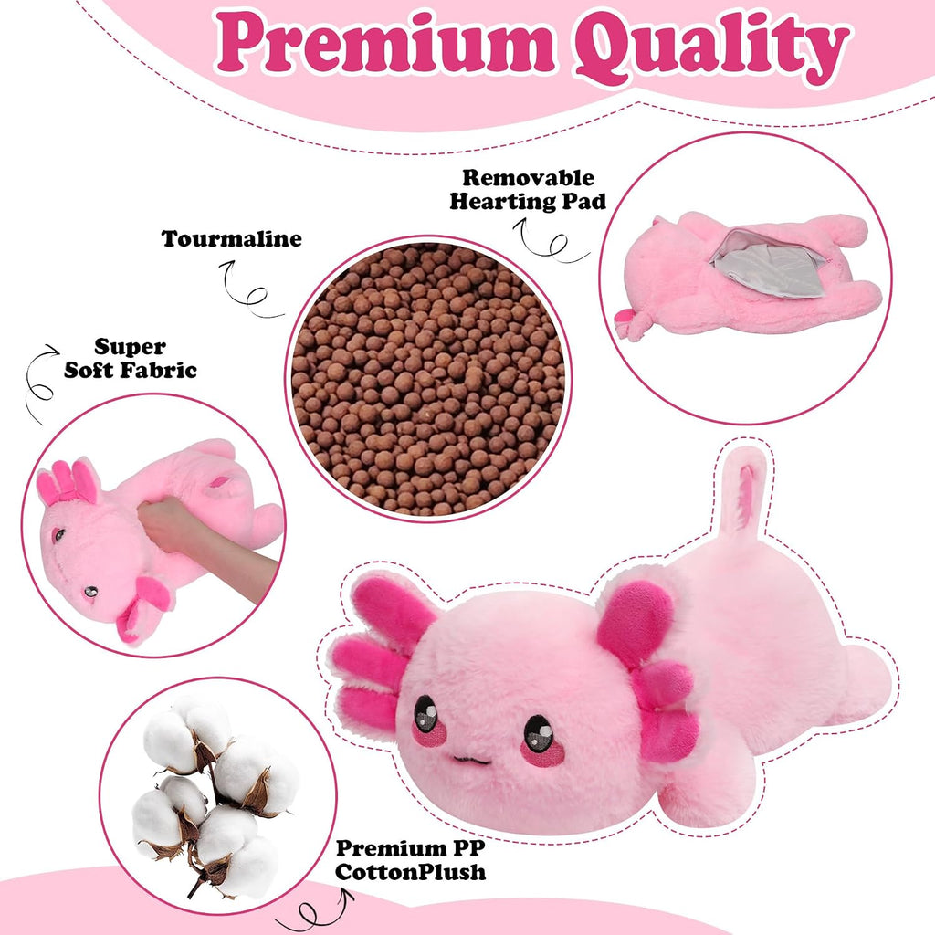 Animales de peluche con peso de ajolote calentado, 2.2 libras de felpa con peso de ajolote para microondas con bonita almohadilla térmica, animal de almohada cálida sin perfume para el período, mujeres, niñas, niños, adultos, regalo de cumpleaños de 16