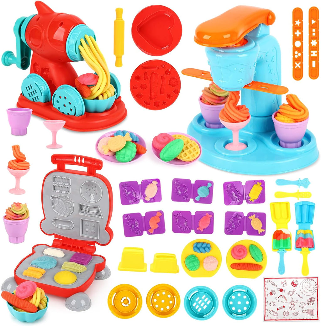 Juego de cocina 3 en 1, 24 herramientas de alimentos de masa de colores