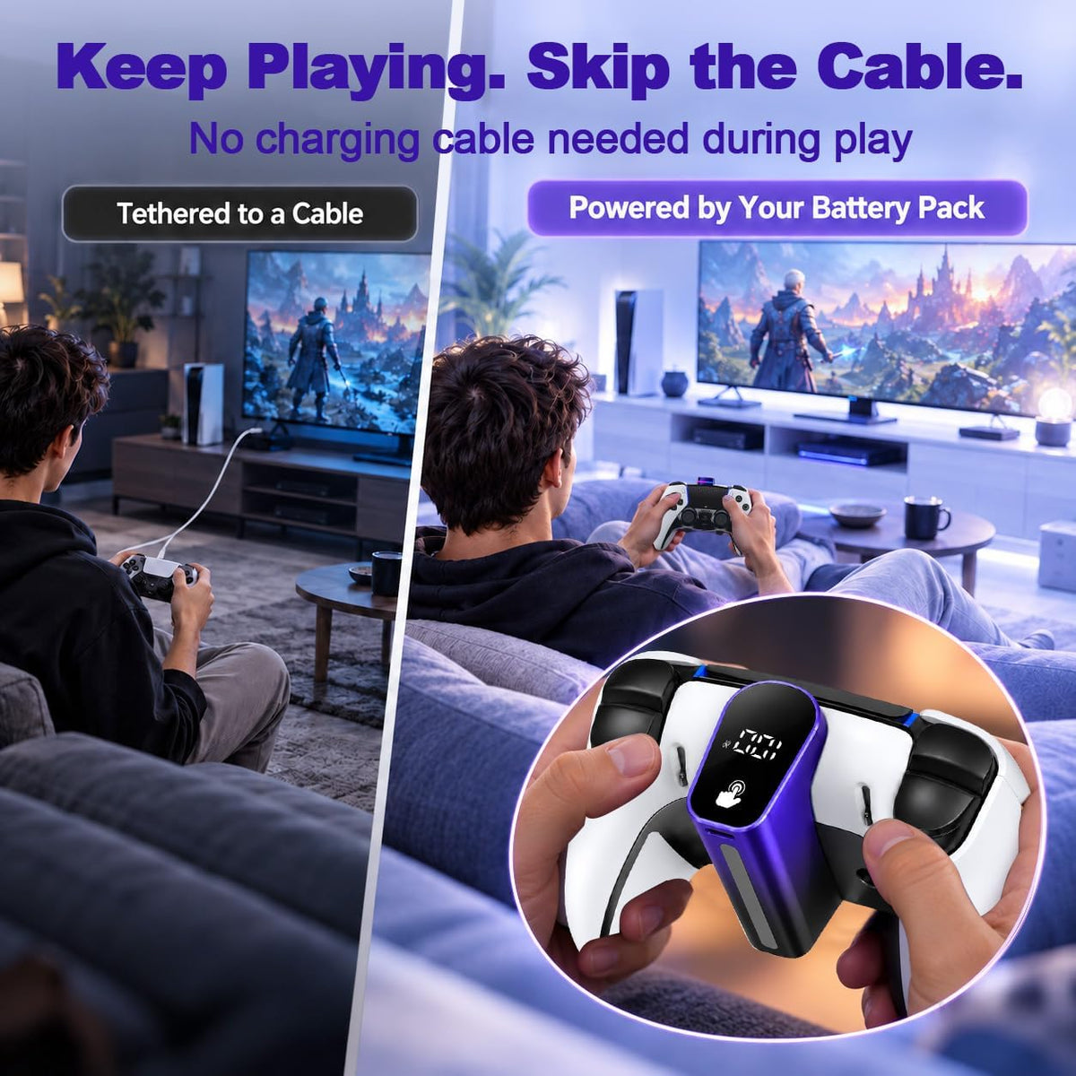 Cargador inalámbrico para controlador PS5 con pantalla digital LED, Chroma