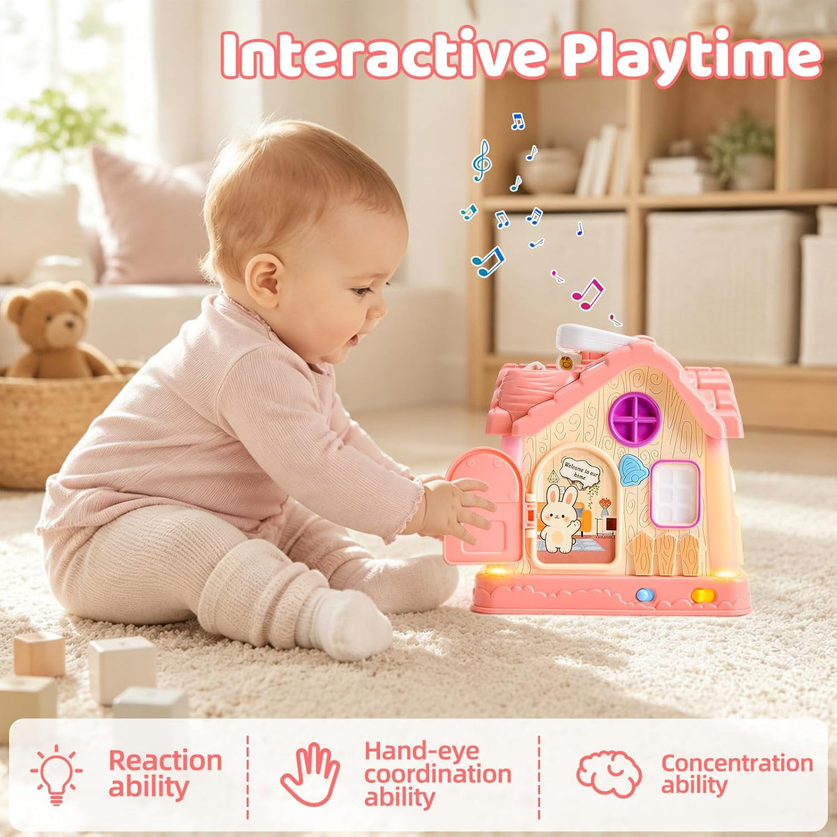 Juguete de casa de aprendizaje musical, juego interactivo de educación temprana con luces y sonidos, centro de actividades portátil para niños de 0 a 3 años