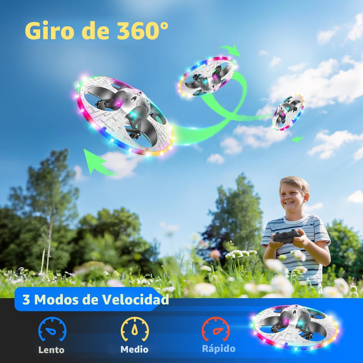 Foam UFO Drone para niños, Avión RC acrobático con luces LED, 15 min de vuelo