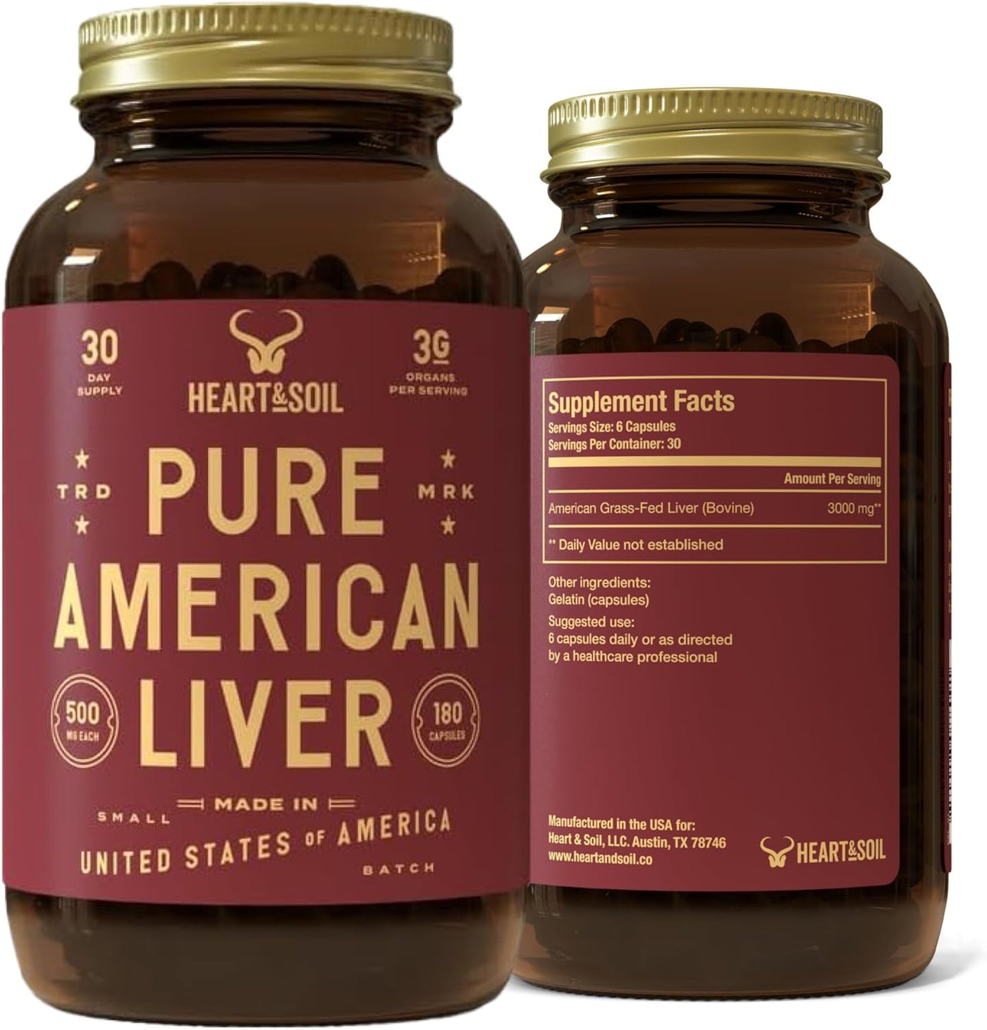 HEART &amp; SOIL Suplemento de hígado de res americano puro 100% al...