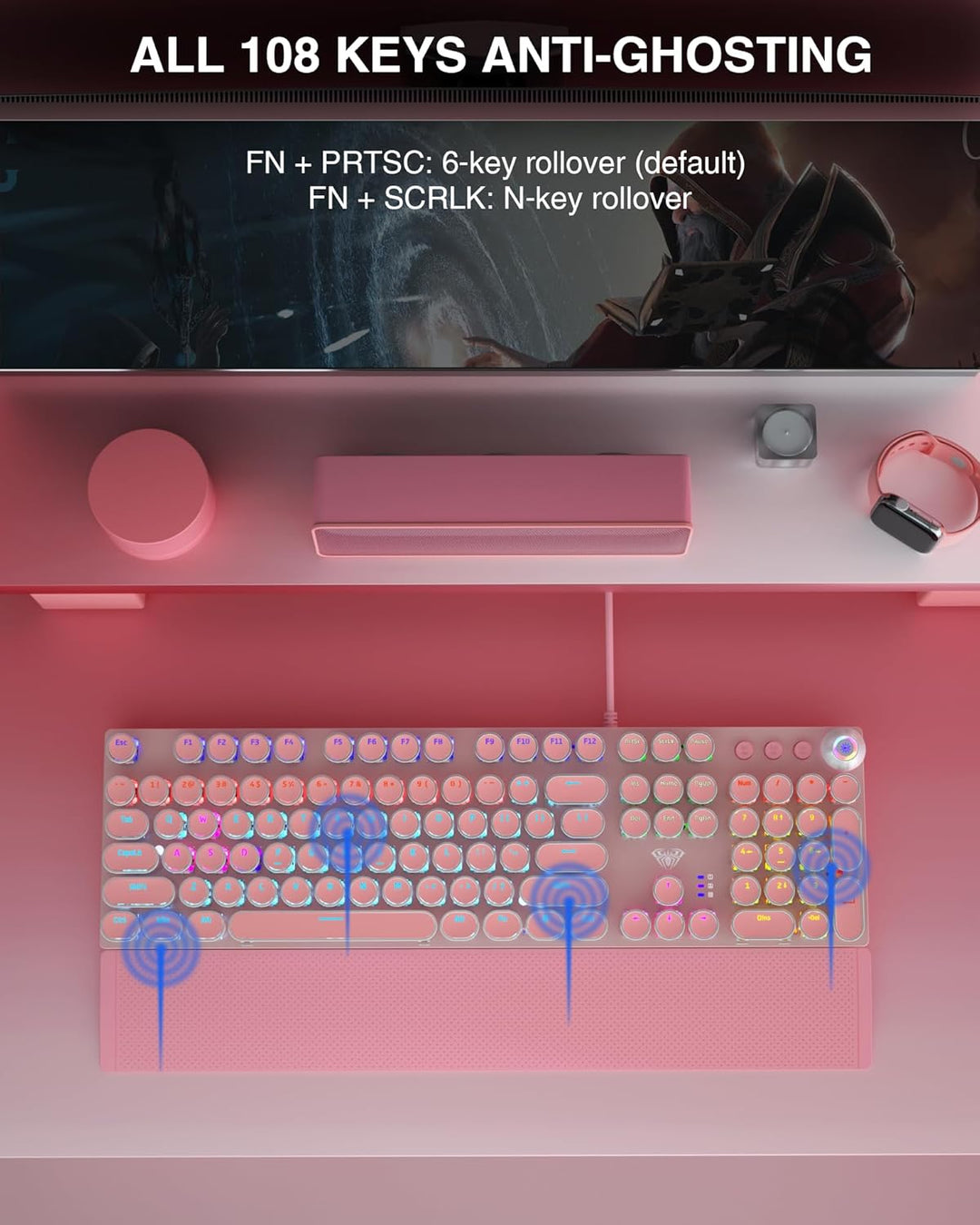 AULA F2088 Teclado mecánico estilo máquina de escribir, teclado ros...