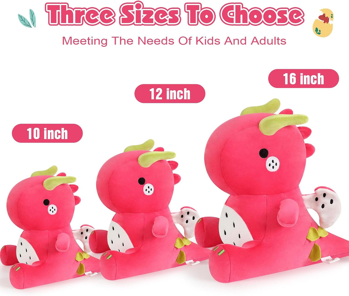 Ditucu Lindos animales de peluche de dinosaurio de fruta del dragón, muñecos de peluche suaves de dinosaurio Pitay, regalos de cumpleaños para niños y niñas, rojo, 16 pulgadas