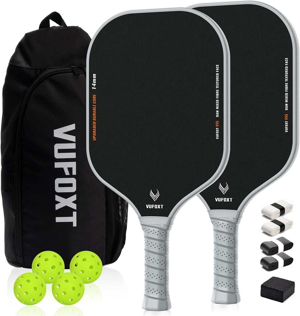Set de 2/4 Paletas de Pickleball, Aprobado por USAPA, Superficie de Fibra de Carbono - Completo de Pickleball, Núcleo de 14mm PP Honeycomb de Palas Ligeras de Pickleball - Adecuado para Entrenamiento y Juego para Principiantes (Azul)