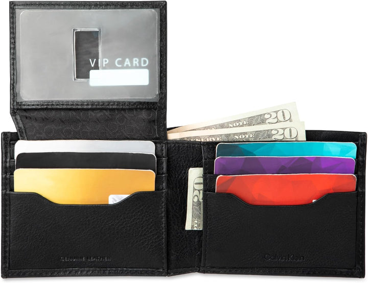 Calvin Klein Billetera plegable minimalista de piel RFID para hombr...