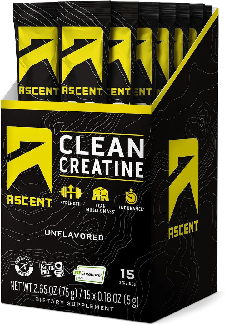 Ascent Monohidrato de creatina limpia, sin sabor, 15 porciones 5G