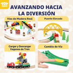 TOY Life Juego de tren de madera con grúa, pista de 60 piezas, niños 3-8