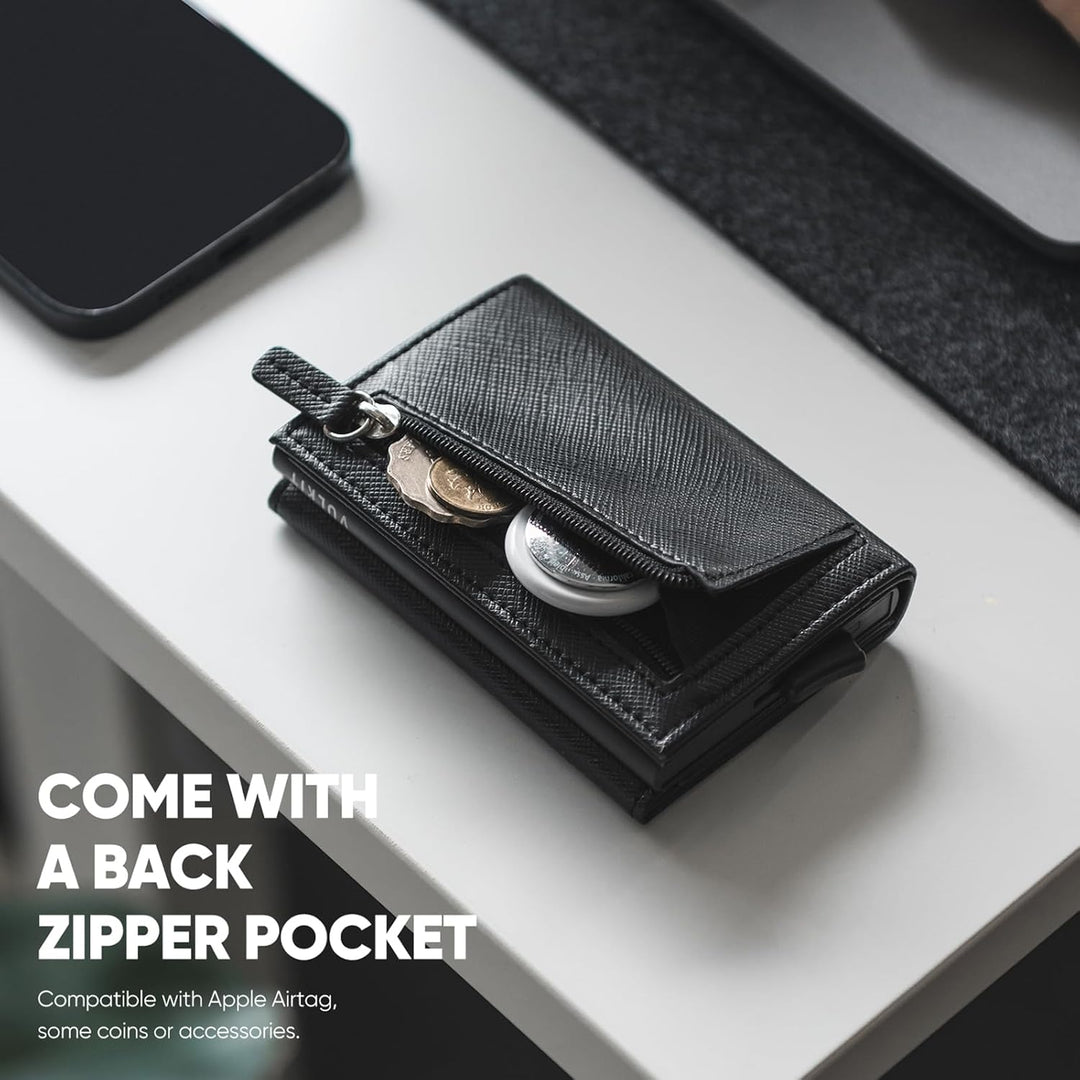 VULKIT Cartera desplegable de piel con bloqueo RFID para tarjetas d...