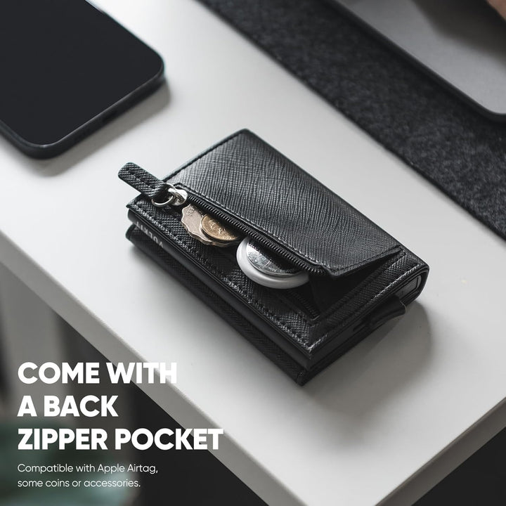 VULKIT Cartera desplegable de piel con bloqueo RFID para tarjetas d...