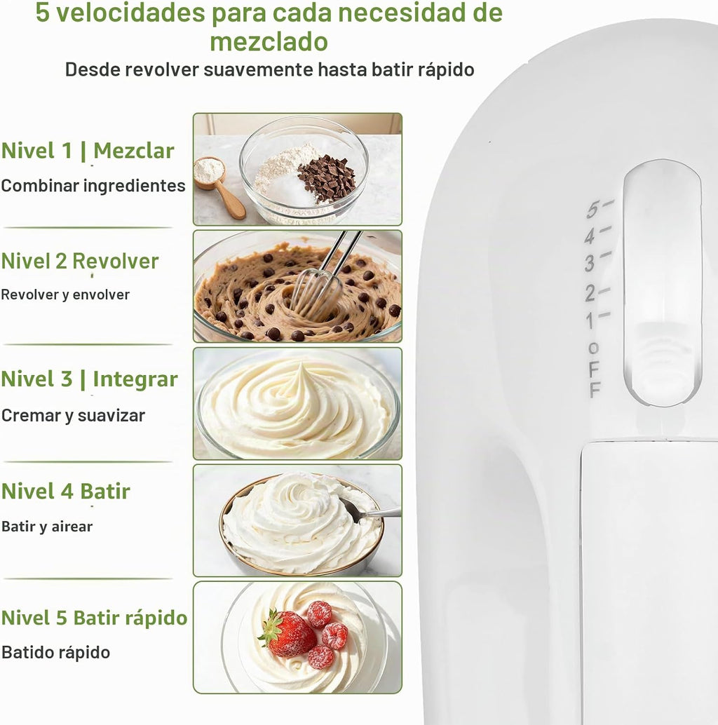 WEPSEN Batidora de mano eléctrica de 5 velocidades, juego de 4 cuencos grandes para mezclar, batidoras de mano con batidores, cuenco de metal de acero inoxidable, tazas medidoras, cucharas, batidora de pastel de cocina para suministros para hornear