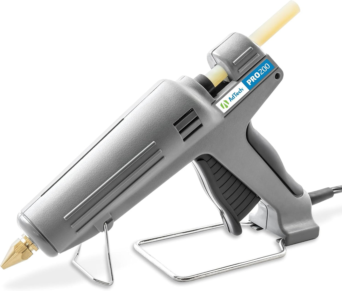 Pistola de pegamento termofusible AdTech de tamaño completo de alta potencia industrial – Pistola de pegamento termofusible de grado profesional para carpintería, reparaciones y remodelación, gris