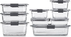 Rubbermaid Brilliance - Recipientes de vidrio para almacenamiento de alimentos, varios tamaños, juego de 9, sin BPA, a prueba de fugas, transparentes