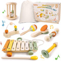 Instrumentos musicales de madera para niños pequeños de 2 años en adelante, xilófono Montessori, Maracas, sonajeros, trompeta, juguetes musicales para bebés con bolsa de almacenamiento, regalos para niños y niñas