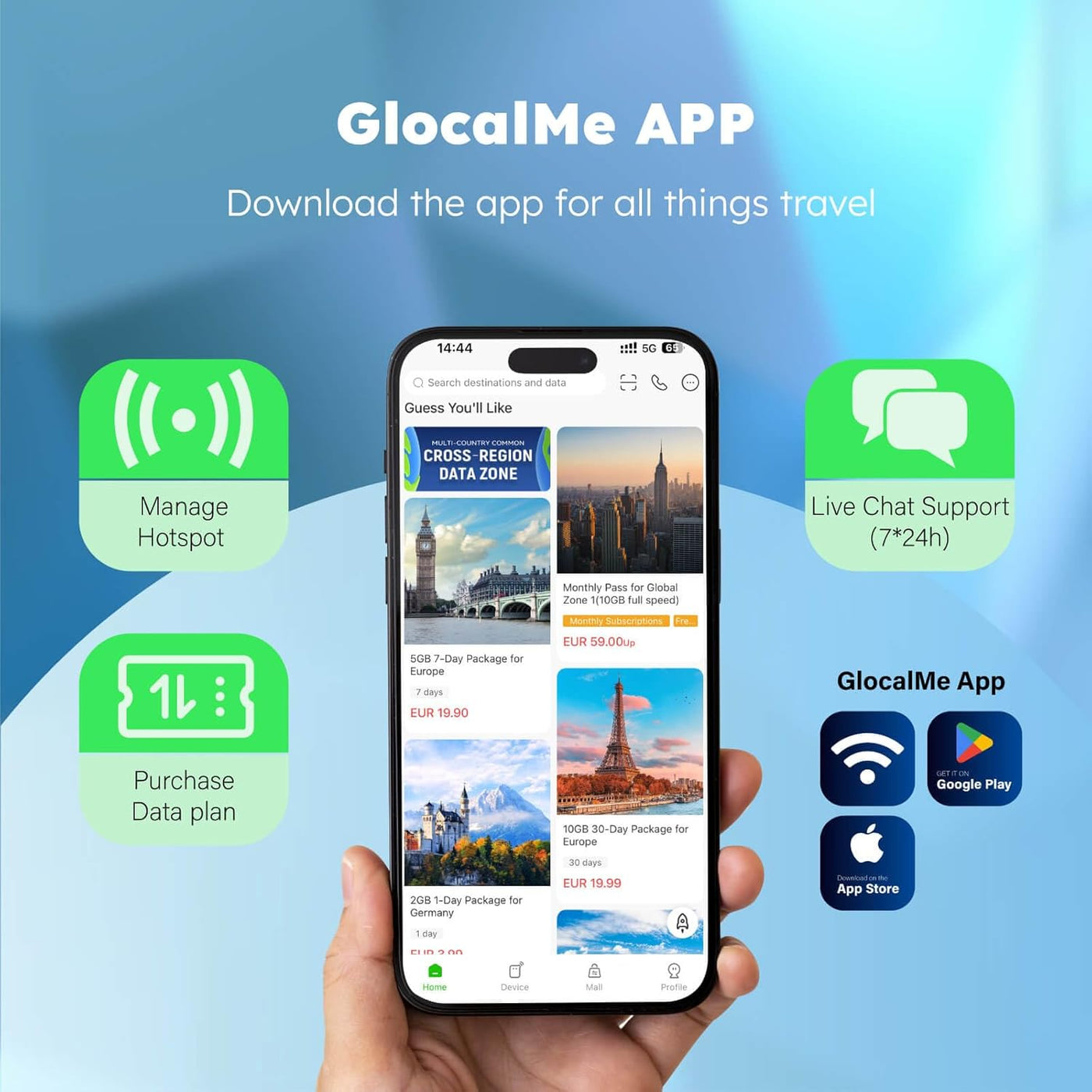GlocalMe UPP 4G Hotspot WiFi portátil para viajes en más de 200 paí...