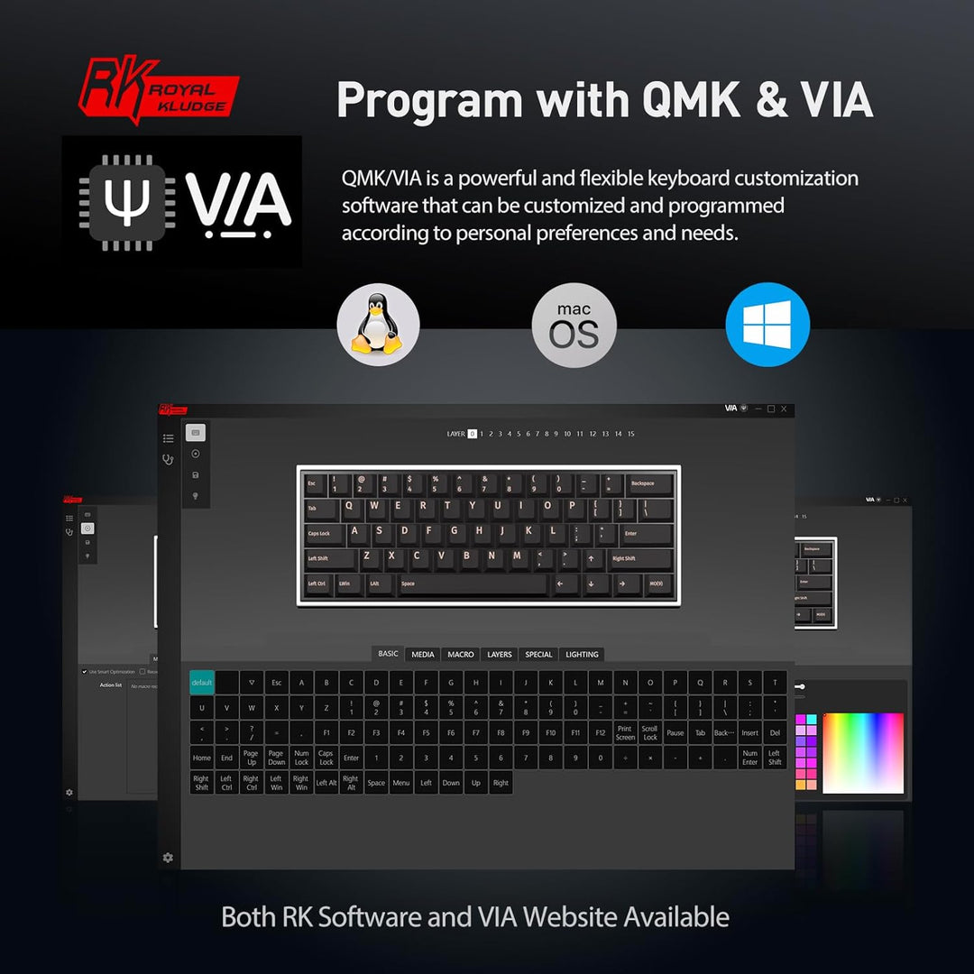 RK ROYAL KLUDGE RK61 Teclado mecánico con cable 60% para juegos pro...