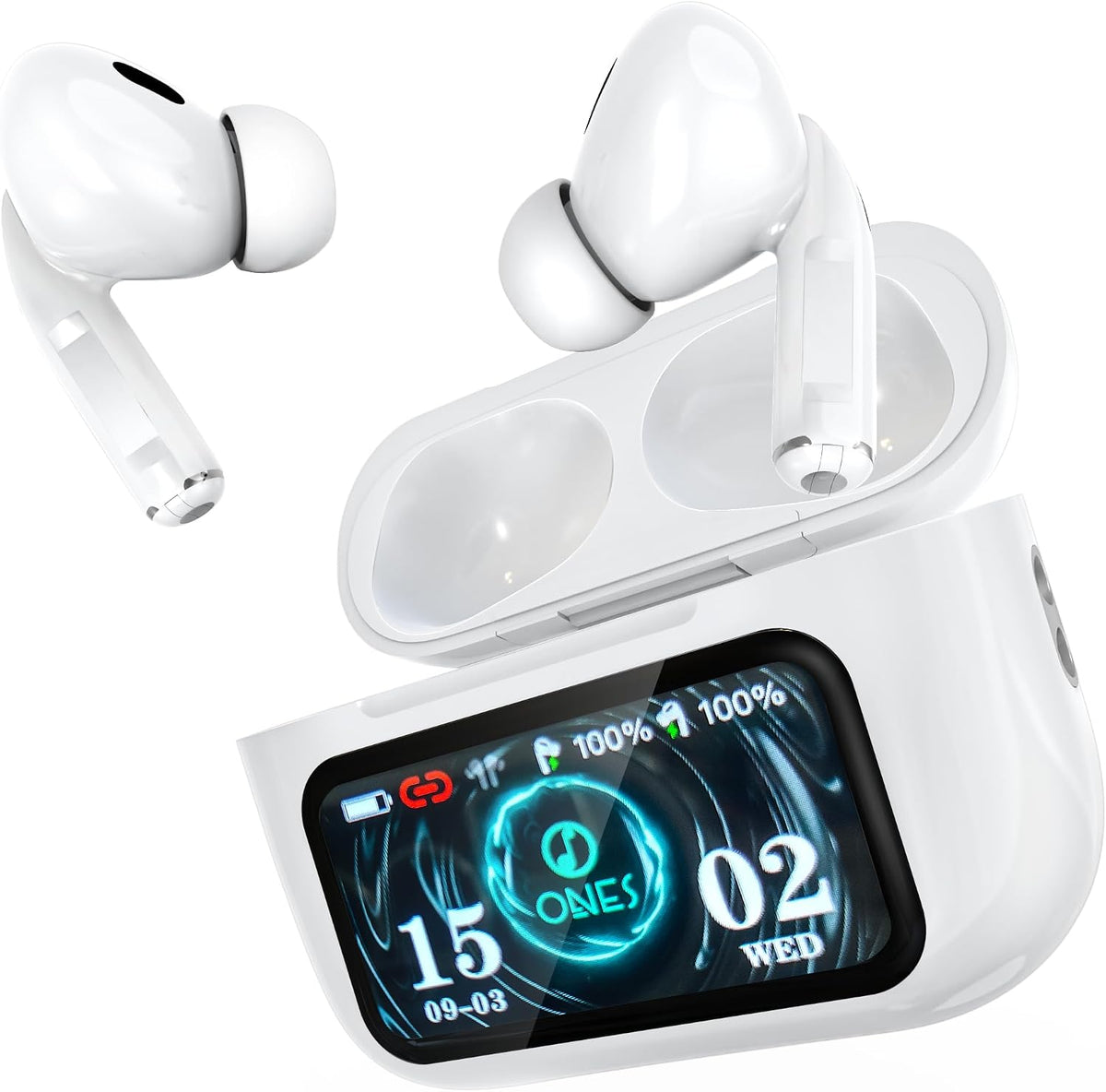 ONES MusPlayE - Auriculares inalámbricos AI, traductor AI, Bluetooth 5.4 con pantalla táctil, cancelación activa de ruido, conexión con aplicación, bajos de alta fidelidad, para iPhone, Android