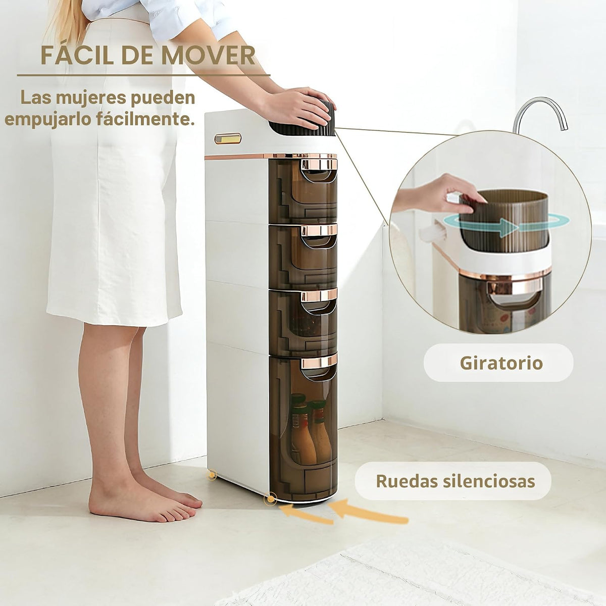 BGYMF Armario de almacenamiento estrecho de 4 niveles para baño, móvil