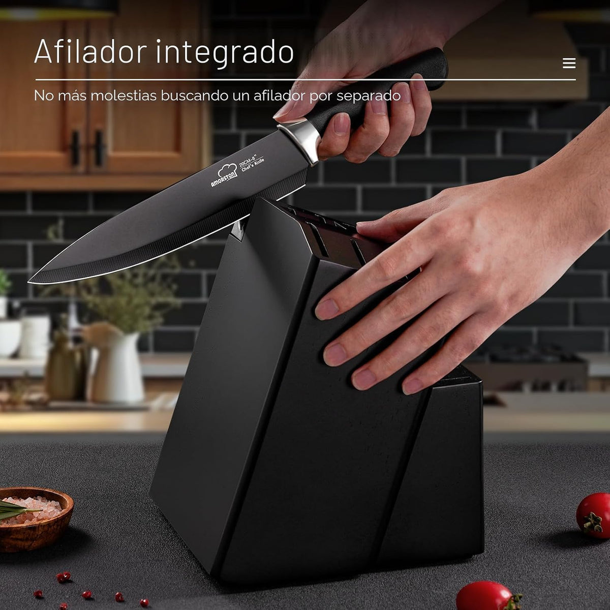 Juego de cuchillos de cocina de 21 piezas con bloque y afilador, juego de cuchillos ultra afilados con asas ergonómicas, juego de bloques de cuchillos de acero inoxidable alemán negro, apto para lavavajillas