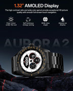 Aurora 2 - Reloj inteligente para hombre, pantalla AMOLED HD de 1.32 pulgadas, reloj inteligente para hombre, respuesta/llamada, reloj inteligente de 350 mAh, monitor de sueño, oxígeno en