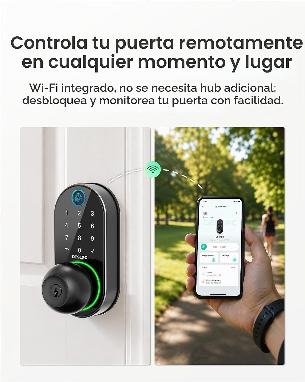 DESLOC Cerradura de perilla de puerta de huella dactilar D212, WiFi
