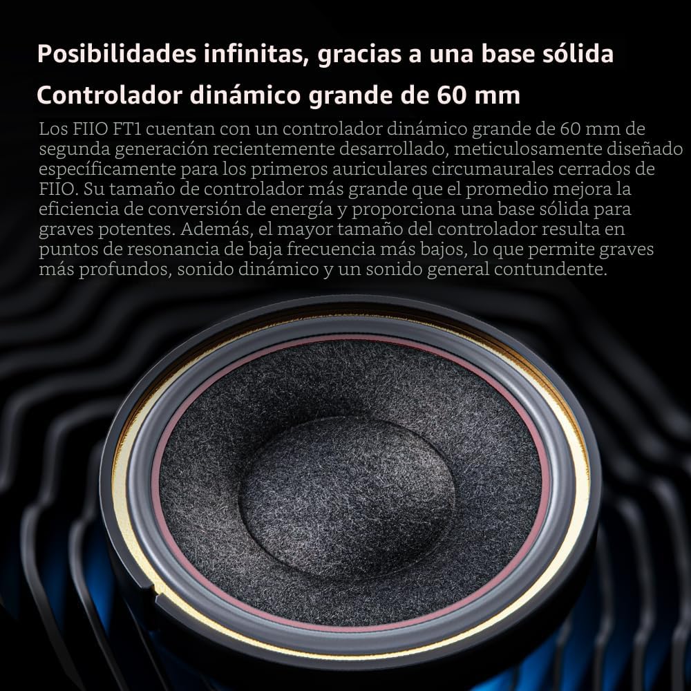 FiiO FT1 Auriculares con conductor dinámico grande de 32Ω con copas de madera sólida