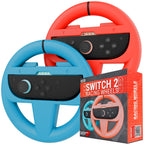 Orzly Volantes Compatibles con Nintendo Switch 2 (Consola 2025) Paquete Doble de Volantes para Coches y Juegos de Mario Kart con Joy-Con Controllers (1 Rojo 1 Azul) en Caja de Regalo