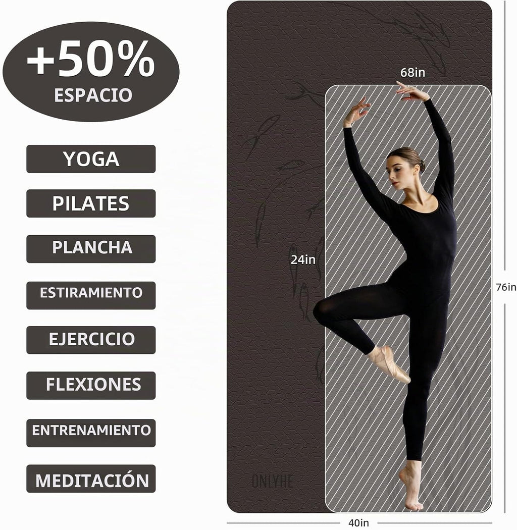Esterilla de yoga extra ancha 76"x40"x10mm TPE antideslizante