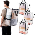 TAILI Paquete de 4 bolsas de mudanza transparentes con correas de mochila ajustables, suministros de mudanza, alternativa de cajas de mudanza, contenedores de almacenamiento resistentes para embalaje