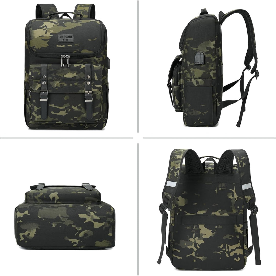 YALUNDISI Mochila vintage de viaje para laptop con puerto de carga...