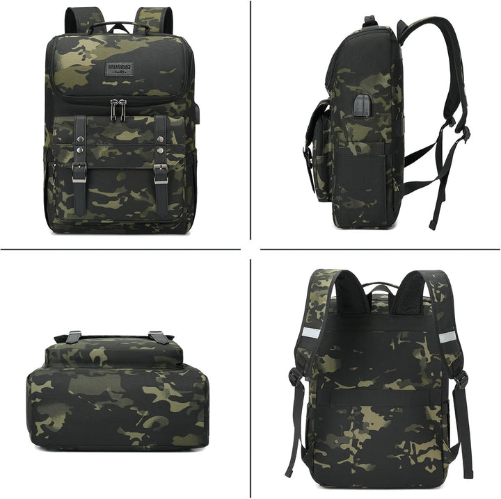 YALUNDISI Mochila vintage de viaje para laptop con puerto de carga...