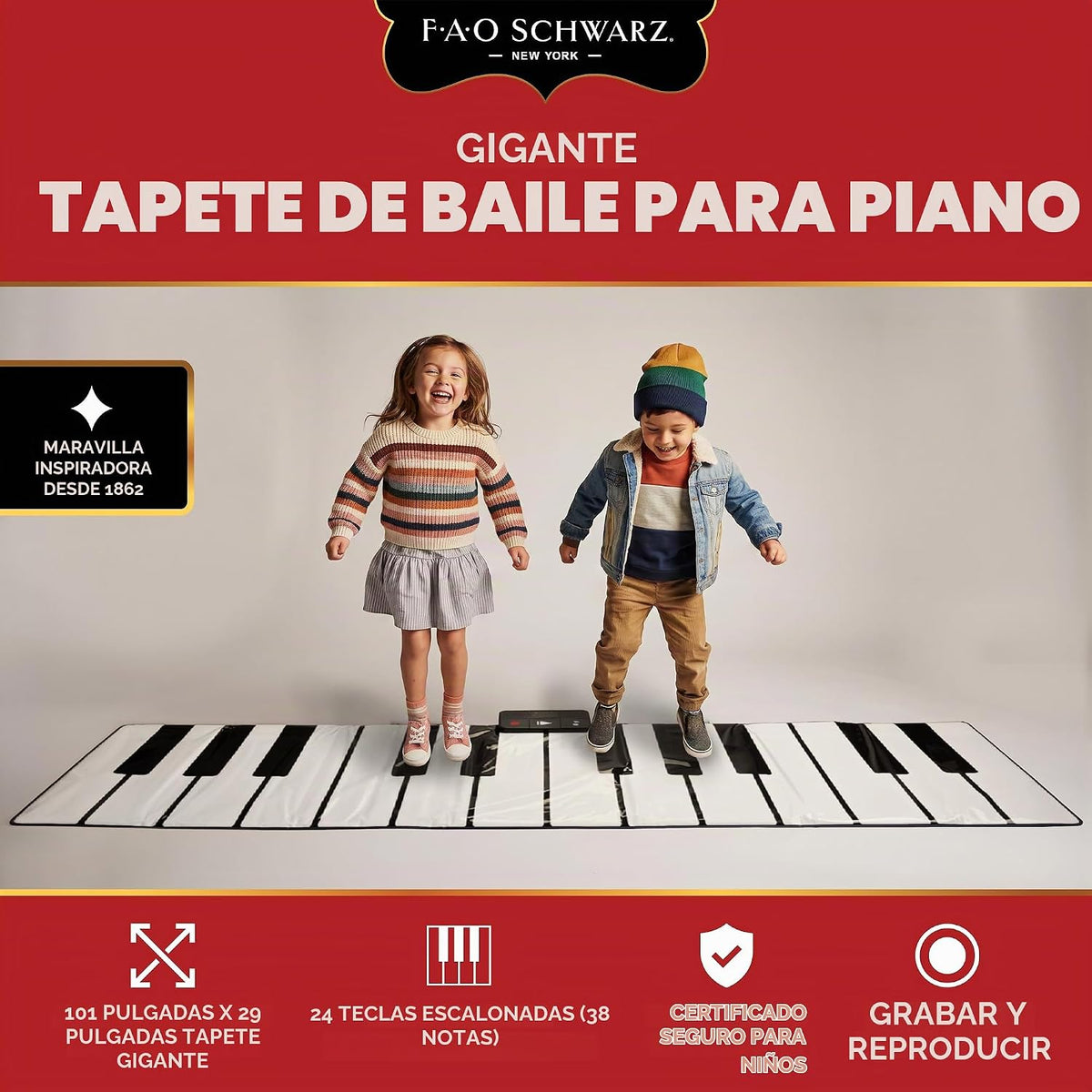 FAO Schwarz Piano gigante con tapete de baile, teclado de suelo de 101 x 29