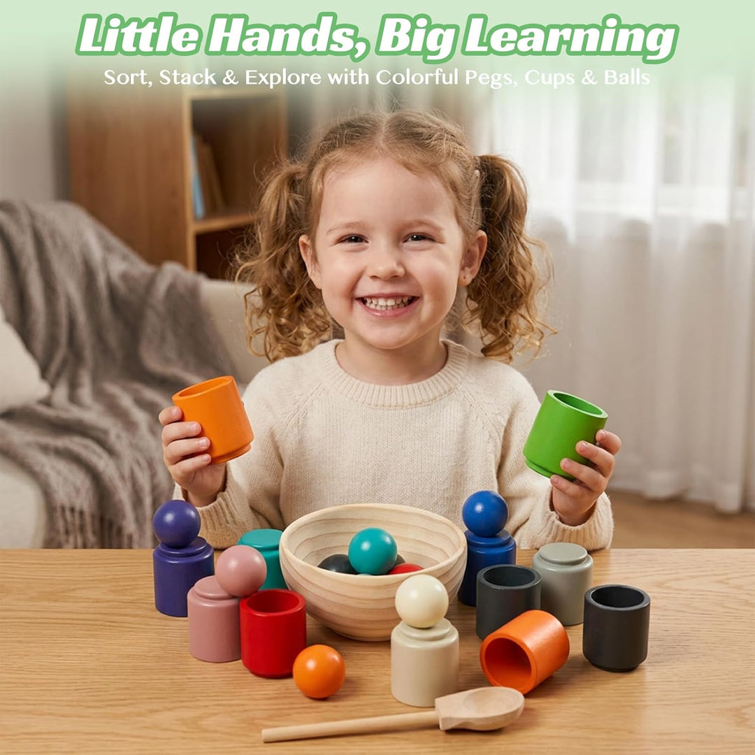 Juguetes Montessori de bolas arcoíris en vasos para niños de 3 años...