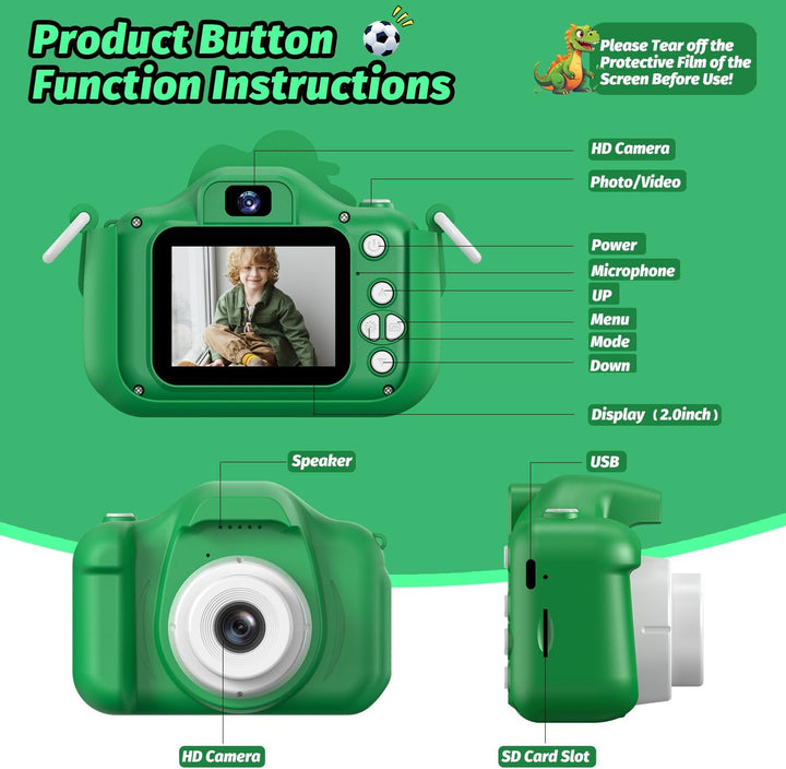 Cámara de dinosaurio para niños y niñas, cámara digital para selfie...