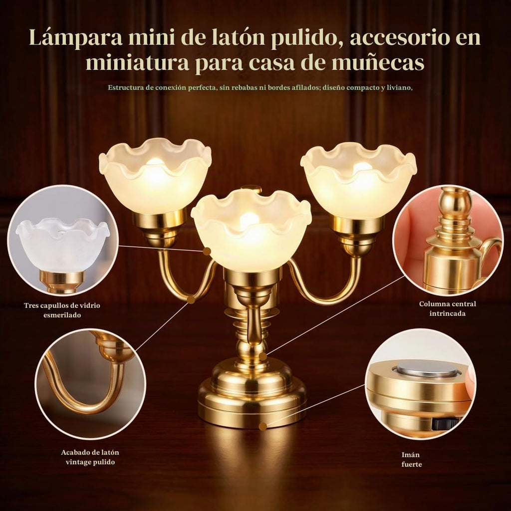 Lámpara TOYANDONA Candelabro de casa de muñecas a escala 1/12, pantalla de flores, lámpara de techo para casa de muñecas, luces en miniatura, funciona con pilas, para decoración de accesorios de casa de