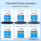 Kit de recambio de grano y pulido de grano grande de 10 libras, pulido de granos de 4 escalones, rocas de hasta 70 libras, medios de rotación doble (pellets de cerámica y plástico), ideal para