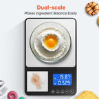 Báscula digital de cocina de doble plataforma, 33 libras/15kg y precisión de 0.001 onzas/0.0004 oz, dos escalas en una, báscula de café y alimentos, pantalla doble, acero inoxidable, tara, g/oz