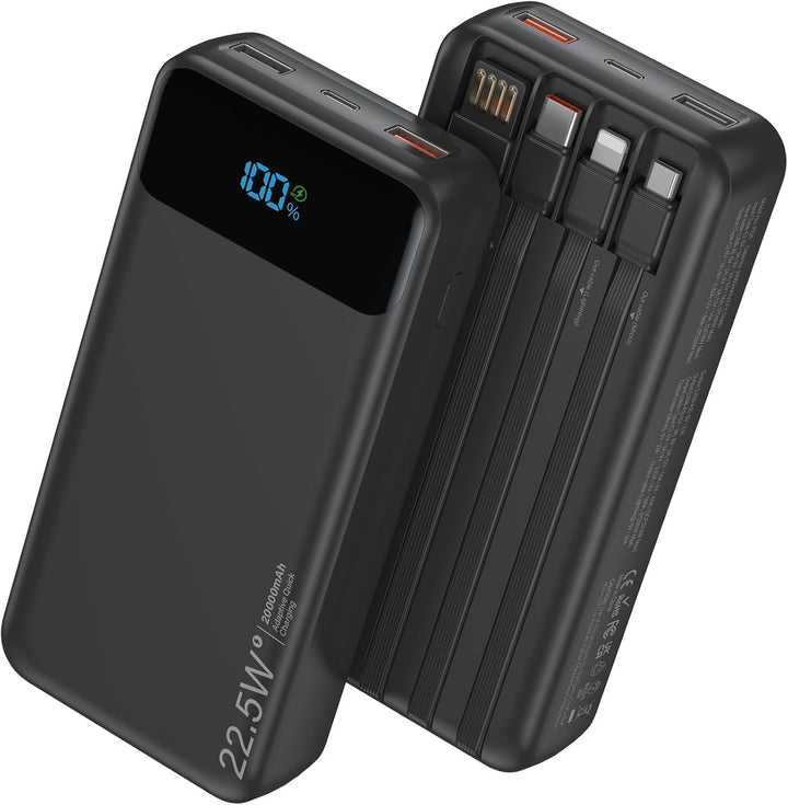 Nusyddy Cargador portátil de 20000 mAh integrado con 4 cables, bate...