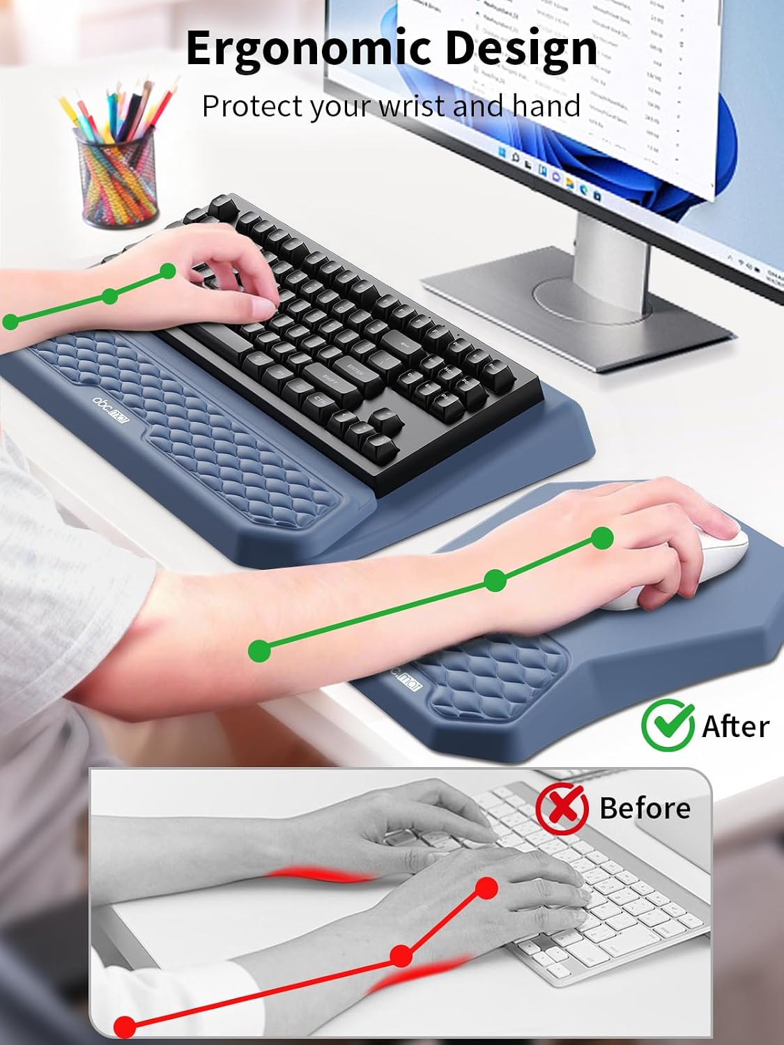 Soporte ergonómico 3 en 1 para teclado con reposamuñecas y juego de