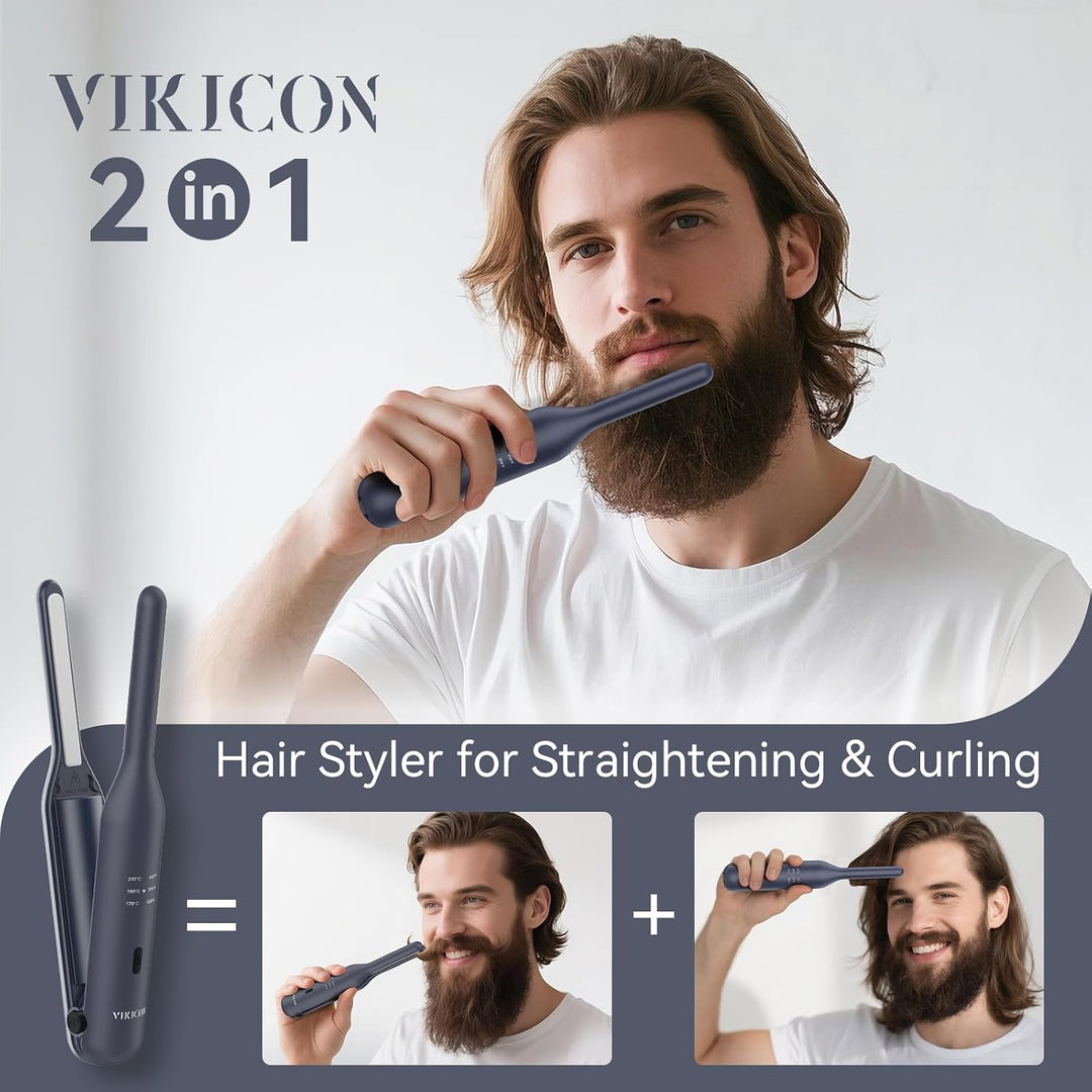 VIKICON Mini Beard & Hair Straightener, Cordless Small Pencil Flat...