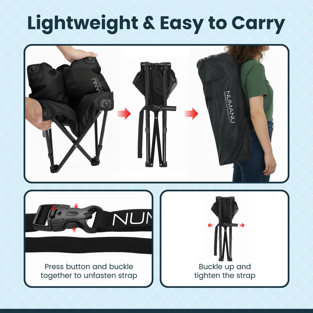 Taburete de campamento plegable acolchado para adultos, reposapiés y