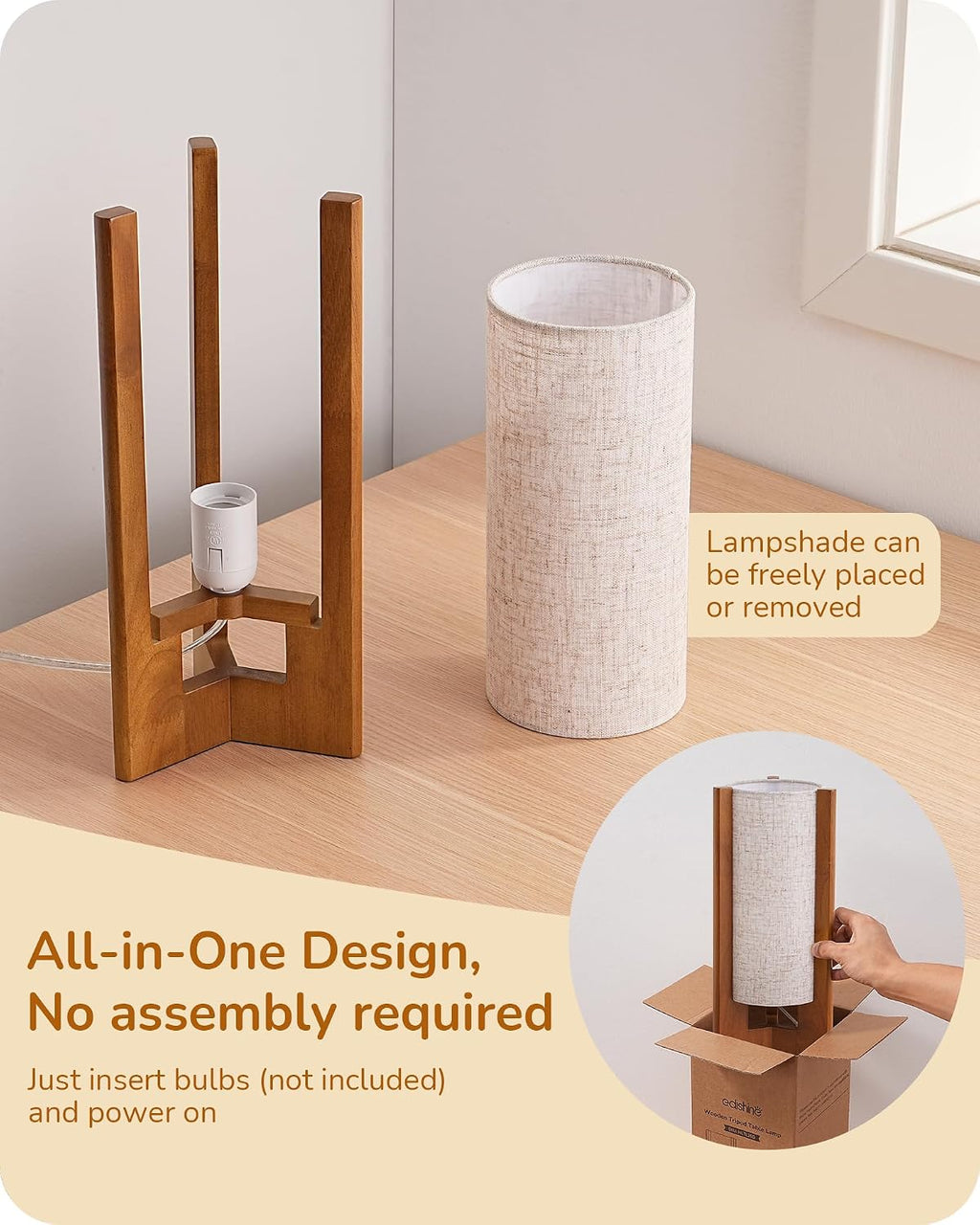 Lámpara EDISHINE Lámpara de mesa pequeña de 13.5 pulgadas, lámpara de mesita de