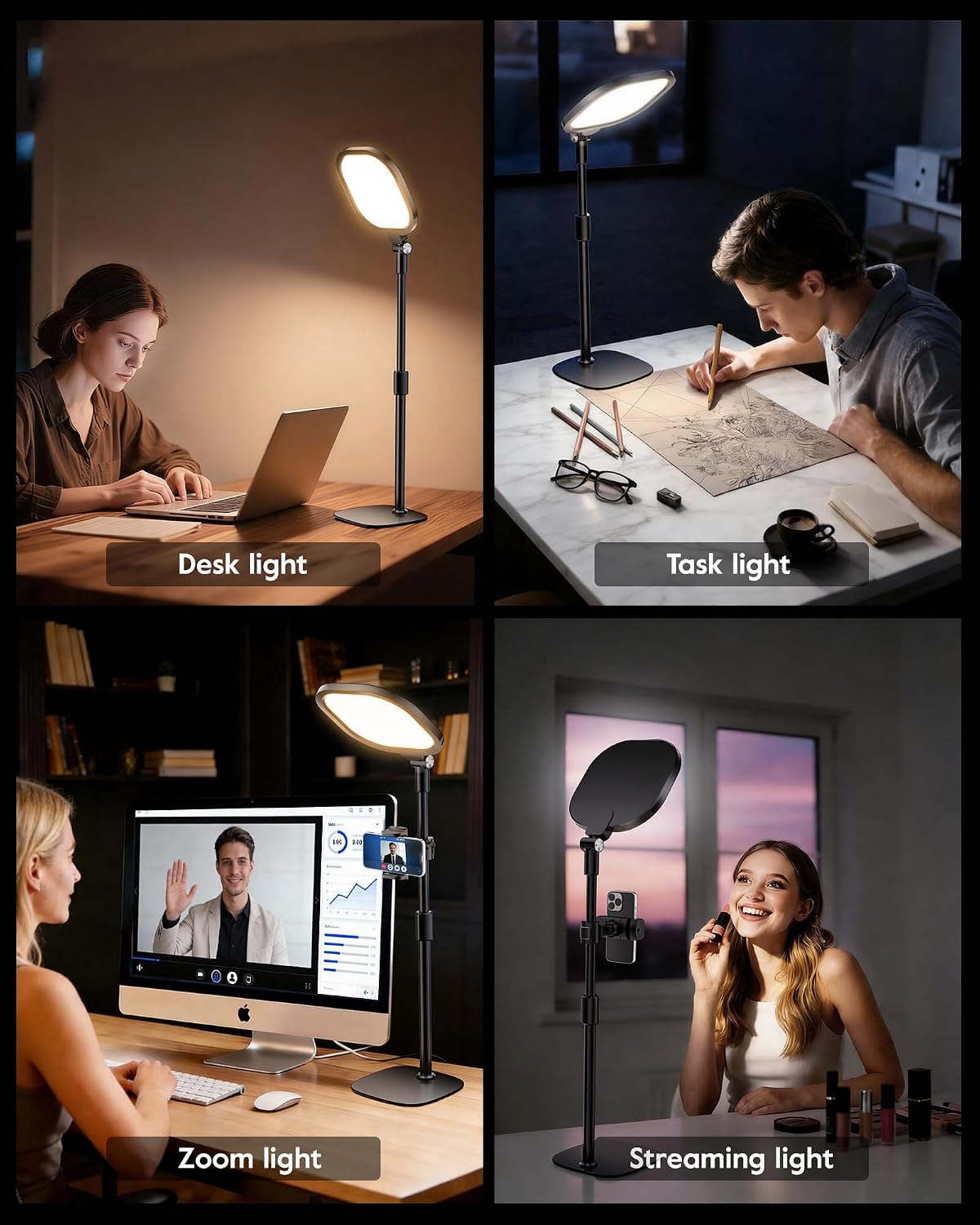 Lámpara Iluminación de videoconferencia para zoom con soporte, 30 modos, CRI>98
