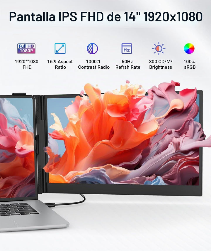 Extensión de pantalla para portátil, monitor triple portátil ultra...
