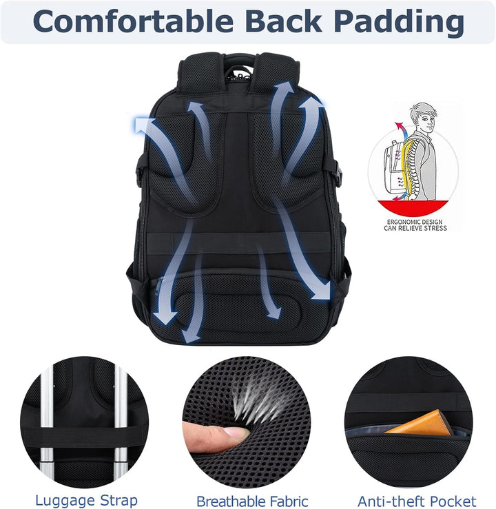 VANKEAN Mochila de viaje para laptop de 17.3", Negro, Grande