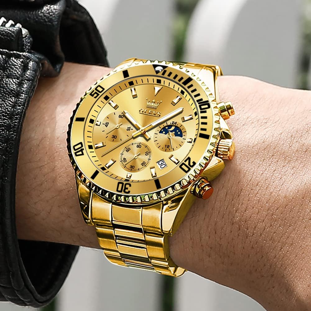 OLEVS Relojes para hombre, de cara grande, de acero inoxidable, resistente al agua, con fecha, analógicos, de cuarzo, modernos, de negocios, relojes de pulsera para hombre