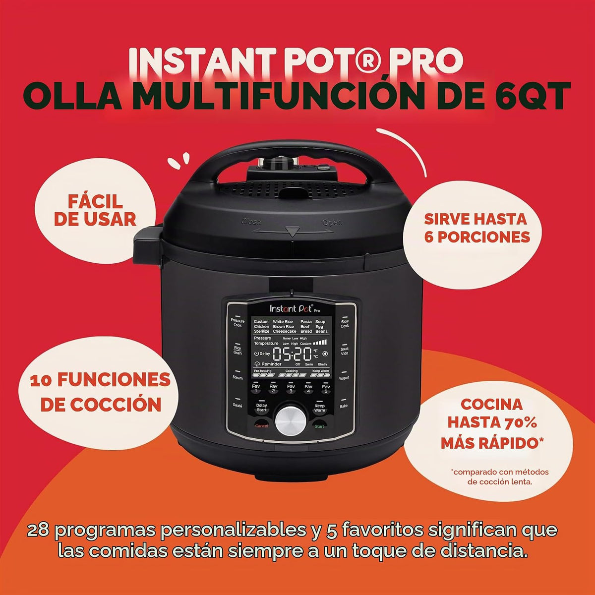 Instant Pot Pro olla eléctrica a presión 10 en 1, olla de cocción lenta, para cocinar arroz y cereales, para saltear alimentos, vaporera, cocción al vacío, esterilizador, máquina para hacer yogur y